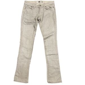 Joe’s Jeans W28 silver waxy mid rise bootcut stretch jeans with shimmer
